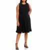 Flash Sale 😉 Alex Marie Plus Size Bethany Pleated Chiffon Round Neck Sleeveless 👗 Dress Black 🎁
