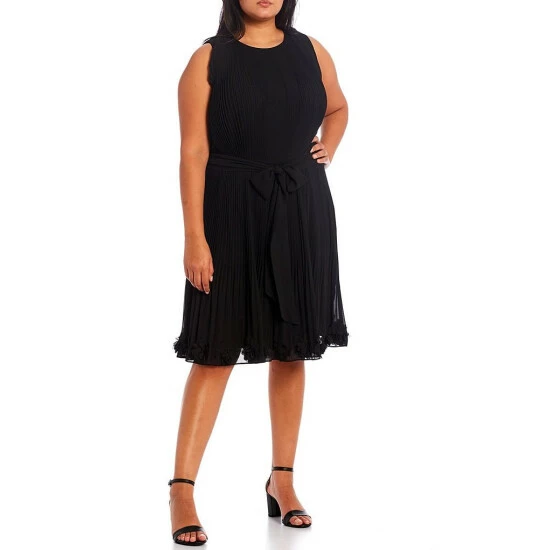 Flash Sale π Alex Marie Plus Size Bethany Pleated Chiffon Round Neck Sleeveless π Dress Black π