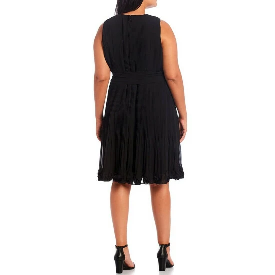 Flash Sale π Alex Marie Plus Size Bethany Pleated Chiffon Round Neck Sleeveless π Dress Black π - Image 2
